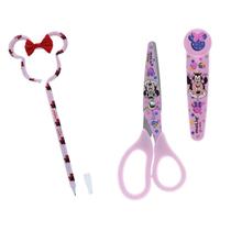 Kit Escolar Tesoura c/ Protetor + Caneta Face Minnie Mouse