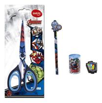 Kit Escolar Tesoura Lápis Borracha Apontador Avengers
