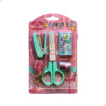 Kit Escolar: Tesoura Redonda Sem Ponta + Mini Grampeador + Washi Tape Verde Claro