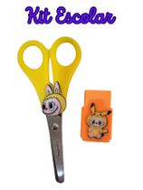 Kit Escolar tesoura sem ponta e borracha La bubu papelaria borracha com capa escolar material férias escolares