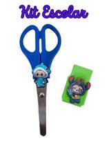 Kit Escolar tesoura sem ponta e borracha La bubu papelaria borracha com capa escolar material férias escolares