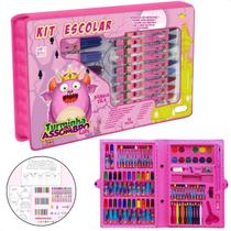 Kit Escolar Turminha do Assombro Estojo Maleta com 94 Peça Cor:Rosa