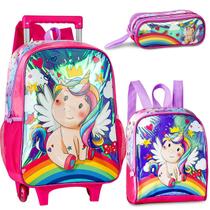 Kit Escolar Unicornios Mochila Rodinha Lancheira e Estojo - Clio