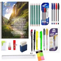 Kit Escolar Universitario Com 23 Itens Caderno 15 Materias