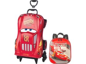 Kit Escolar Viagem Mochila Rodinha Tripla com Lancheira Carros Mcqueen 3D Maxtoy