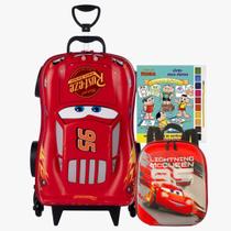 Kit Escolar Viagem Mochila Rodinha Tripla com Lancheira Carros Mcqueen 3D Maxtoy