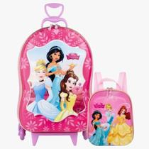 Kit Escolar Viagem Mochila Rodinhas Tripla com lancheira Princesas Disney 3d Maxtoy