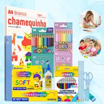 Kit Escolar Volta As Aulas Infantil 67 itens Tons Pastéis Ensino Fundamental ou Infantil Faber Acrilex Chamequinho Kit Escolar Volta As Aulas Infantil 67 itens Tons Pastéis Ensino Fundamental ou Infantil Faber Acrilex Chamequinho