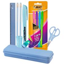 Kit Escolar Voltas Aulas Escrita 12 itens Tons Pasteis Rosa Azul Verde ou Lilás uso Escolar Ensino Fundamental ou Médio