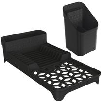 Kit Escorredor de Louça Compacto C/ Porta-Talheres P/ Pia Cozinha Design Vazado Escoamento Garfo Colher Faca Utensílio