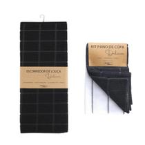 Kit Escorredor de Louça e Pano de Copa Preto e Branco-Deluxe Kit Escorredor de Louça e Pano de Copa Preto e Branco-Deluxe