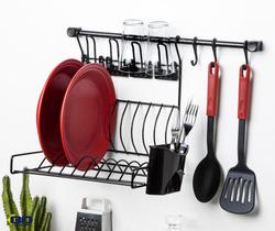Kit Escorredor De Louça Para Parede Cozinha Suspenso 10 Pratos Com Porta Talheres