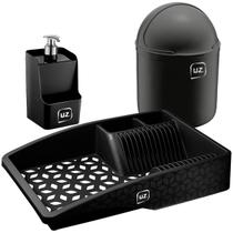 Kit Escorredor de Louças Dispenser Detergente Lixeira de Pia Organização de Cozinha Pia Bancada Plástico Resistente