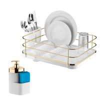 Kit Escorredor De Louças Dispenser Porta Detergente Líquido Esponja Pia Cozinha Branco Dourado - Future