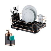 Kit Escorredor De Louças Dispenser Porta Detergente Líquido Esponja Preto Rose Gold - Future