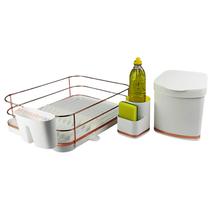 Kit Escorredor De Louças Lixeira 2,5L Porta Detergente Organizadores de Pia Cozinha Branco Cobre Rose Gold - Future Kit Escorredor De Louças Lixeira 2,5L Porta Detergente Organizadores de Pia Cozinha Branco Cobre Rose Gold - Future