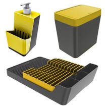 Kit Escorredor De Louças + Porta Detergente + Lixeira - Chumbo Crippa