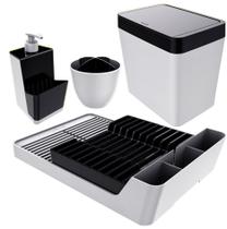 Kit Escorredor De Louças / Talheres + Dispenser Detergente + Lixeira - Branco Crippa