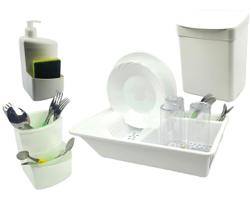 Kit Escorredor De Louças Talheres Lixeira 2,5 Litros Dispenser Detergente Pia Cozinha - Utility