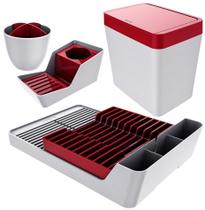 Kit Escorredor De Louças / Talheres + Organizador De Pia + Lixeira - Branco Crippa