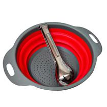 Kit Escorredor de Salada em Silicone C/ Pegador Em Inox Kit Escorredor de Salada em Silicone C/ Pegador Em Inox