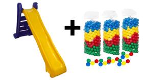 Kit escorredor grande 4 degraus playground infantil e 250 bolinhas de piscina de bolinhas