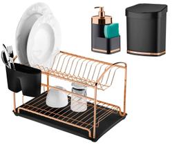 Kit Escorredor Lixeira Dispenser Detergente - Rose Gold