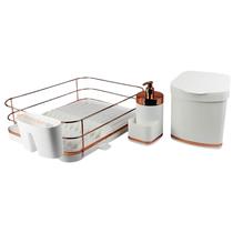 Kit Escorredor Lixeira Porta Detergente Branco Rose Gold