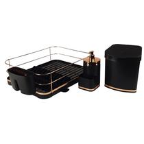 Kit Escorredor Lixeira Porta Detergente Preto Rose Gold