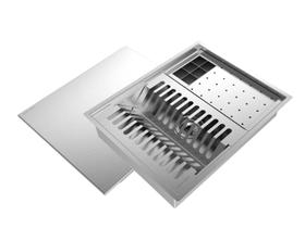 Kit Escorredor Louça Calha Úmida Quadrada 3 Módulos Lateral Com Tampa Inox