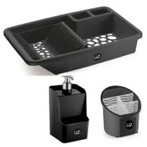 Kit Escorredor Louça + Organizador Talher + Porta Detergente - UZ Utilidades