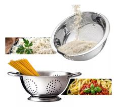 Kit Escorredor Macarrão Massas E Escorredor Arroz Aço Inox