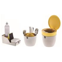 Kit Escorredor Talheres + Organizador Pia + Lixeira 2,5 Litros Cozinha Branco - Crippa