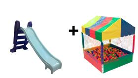 Kit Escorregador Azul C/ Azul claro tamanho médio e 1 Piscina de bolinhas 1,00x1,00 super divertida com capacidade de at