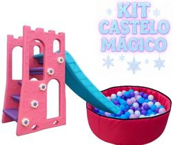 Kit escorregador castelo com piscina dobrável e bolinhas de piscina Kit escorregador castelo com piscina dobrável e bolinhas de piscina