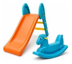 Kit Escorregador e Gangorra Cavalinho Infantil Playground Parquinho Casa Escorregador para Piscina Desmontável Menino Me -