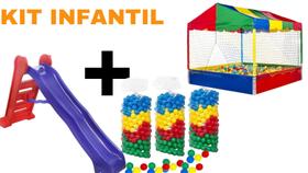 Kit escorregador Grande super divertida e resistente com 4 degraus + Piscina de Bolinhas 1,50 x 1,50 super divertida + 350 bolas