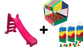 Kit Escorregador Infantil Rosa tamanho médio com 3 degraus super divertido e resistente e mais 1 piscina de bolinhas 1, - Valentina Brinquedos