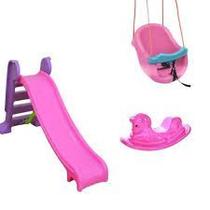Kit escorregador médio 3 degraus + gangorra cavalinho + balanço bebe rosa Kit escorregador médio 3 degraus + gangorra cavalinho + balanço bebe rosa