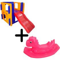 KIT Escorregador Médio 3 Degraus Infantil + Gangorra balanço Dino Infantil - VARIAS CORES