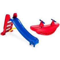 Kit Escorregador Médio + gangorra Jacaré 2 lugares Cores Sortidas