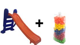 Kit Escorregador Médio Infantil PlayGround Laranja c/ Azul e 75 Bolinhas coloridas para piscina de bolinhas (KIT IMPERDI