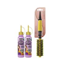 Kit Escova 15mm Cabelo Alisadora 2 Tônicos Escova AntiQuebra