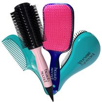 Kit Escova Alisamento Rosa Raquete Pente e magica Beauty