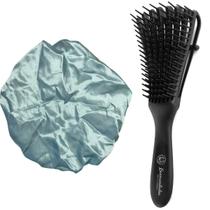 Kit Escova Basic Preta + Touca de Cetim Adulto Azul/Rosa - Encaracolados