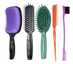 Kit Escova Cabelo Raquetes Pente 3 Fileiras Baby Hair Salão