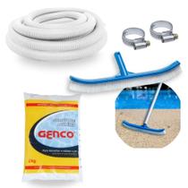 Kit Escova Curva 45,7 Cm + Mangueria 32mm 8 M + Sulfato de Aluminio Decantador Piscinas Fibra/ Alvenaria