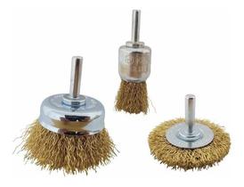Kit Escova De Aço Circular C/ Haste 1/4 P/ Furadeira 3 Pçs Kit Escova De Aço Circular C/ Haste 1/4 P/ Furadeira 3 Pçs