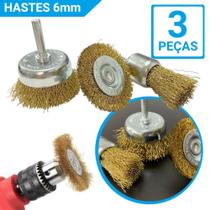 Kit Escova de Aço Circular Para Furadeira Com Haste 3 Peças Profissional Hastes 6mm Circular Pincel Copo