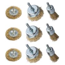 Kit Escova de Aço Circular Para Furadeira Com Haste 9 Peças 50mm e 25mm